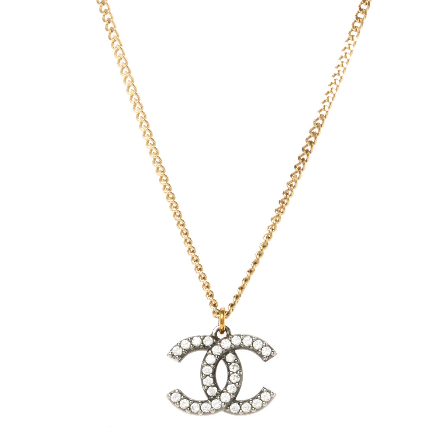 Chanel Crystal Lock Symbols CC Necklace Gold Ruthenium 1 of 5
