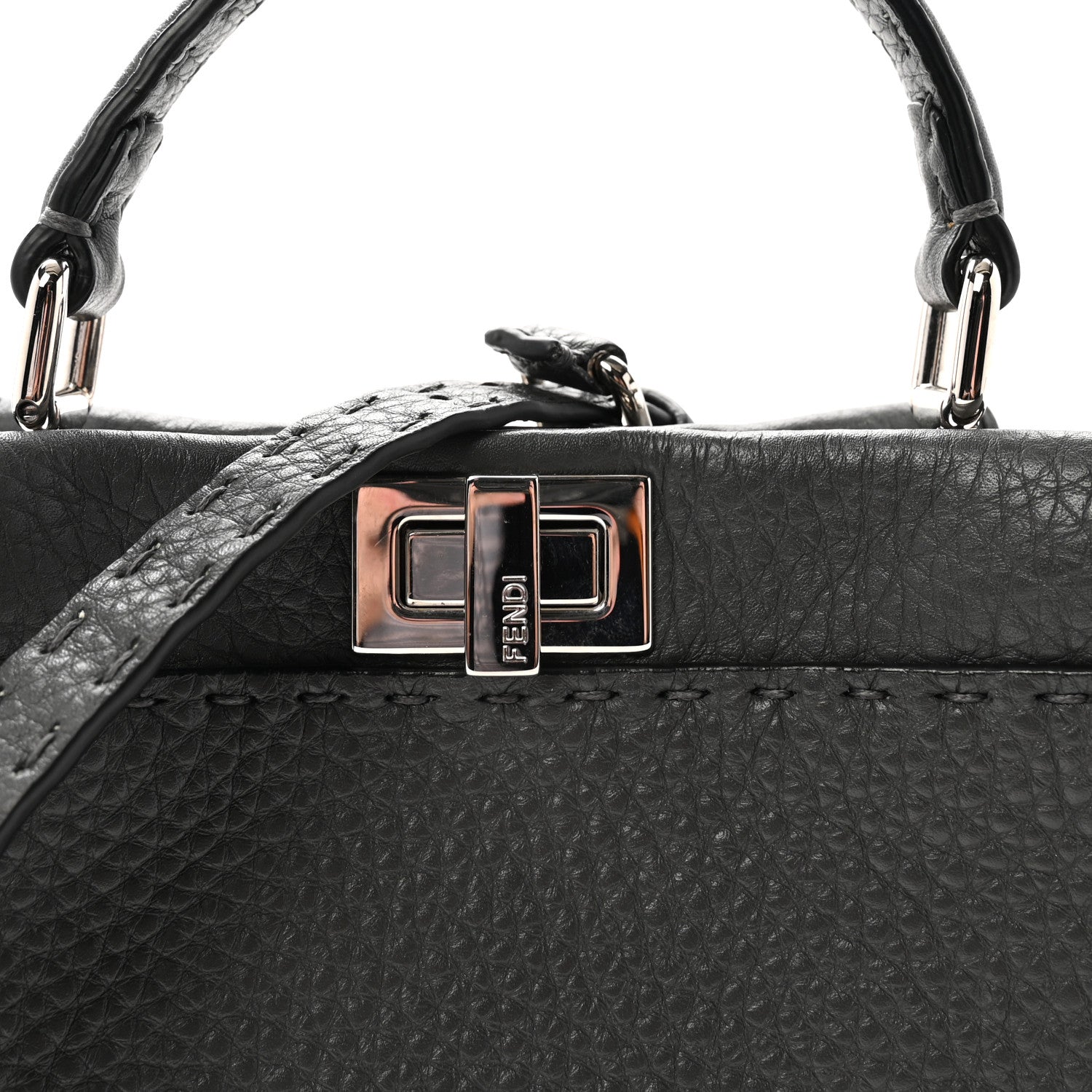 Fendi Cuoio Romano Selleria Bi-Color Mini Peekaboo Iconic Satchel Asfalto Latte 7 of 10