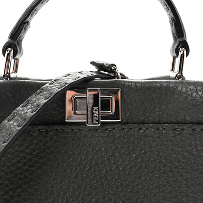 Fendi Cuoio Romano Selleria Bi-Color Mini Peekaboo Iconic Satchel Asfalto Latte 7 of 10