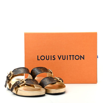 Louis Vuitton Patent Calfskin Monogram Bom Dia Mule Sandals 35 Gold 11 of 11