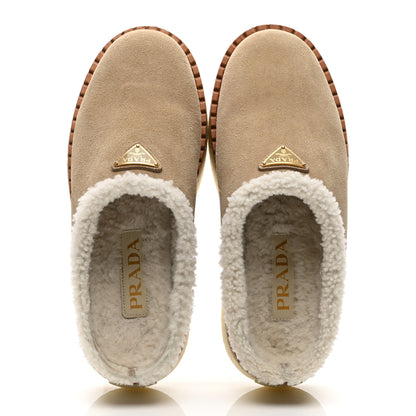 Prada Shearling Suede Scamosciato Evolve Mules 36.5 Ecru 2 of 9