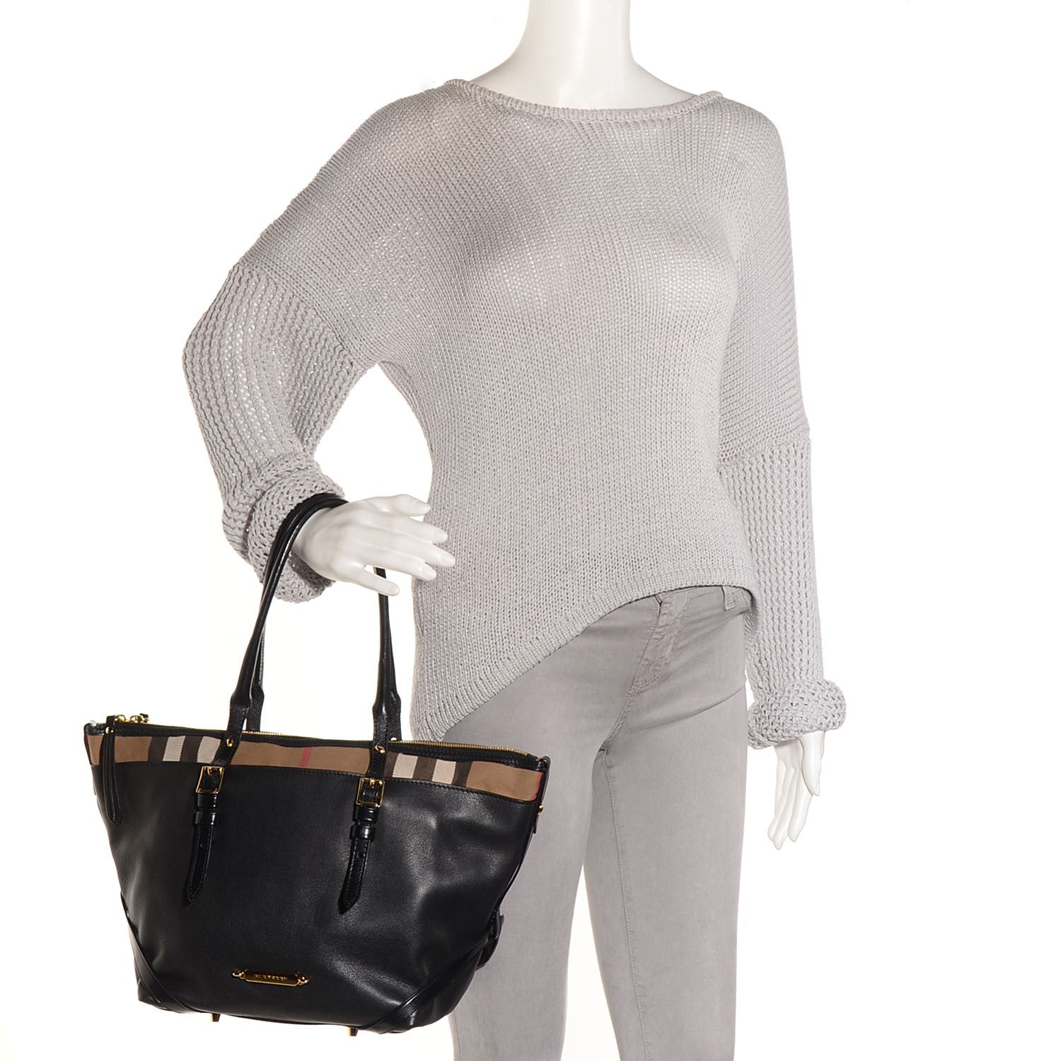 Burberry Soft Leather House Check Small Salisbury Tote Black 2 of 14