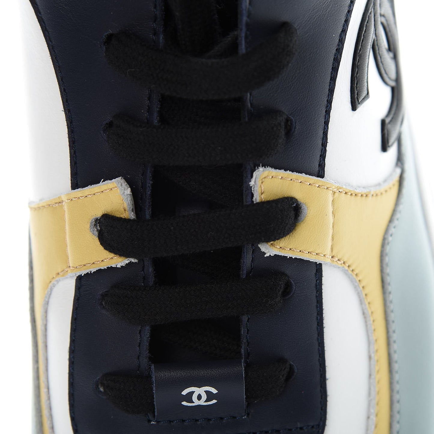 Calfskin Patent CC Sneakers 41 White Blue Yellow