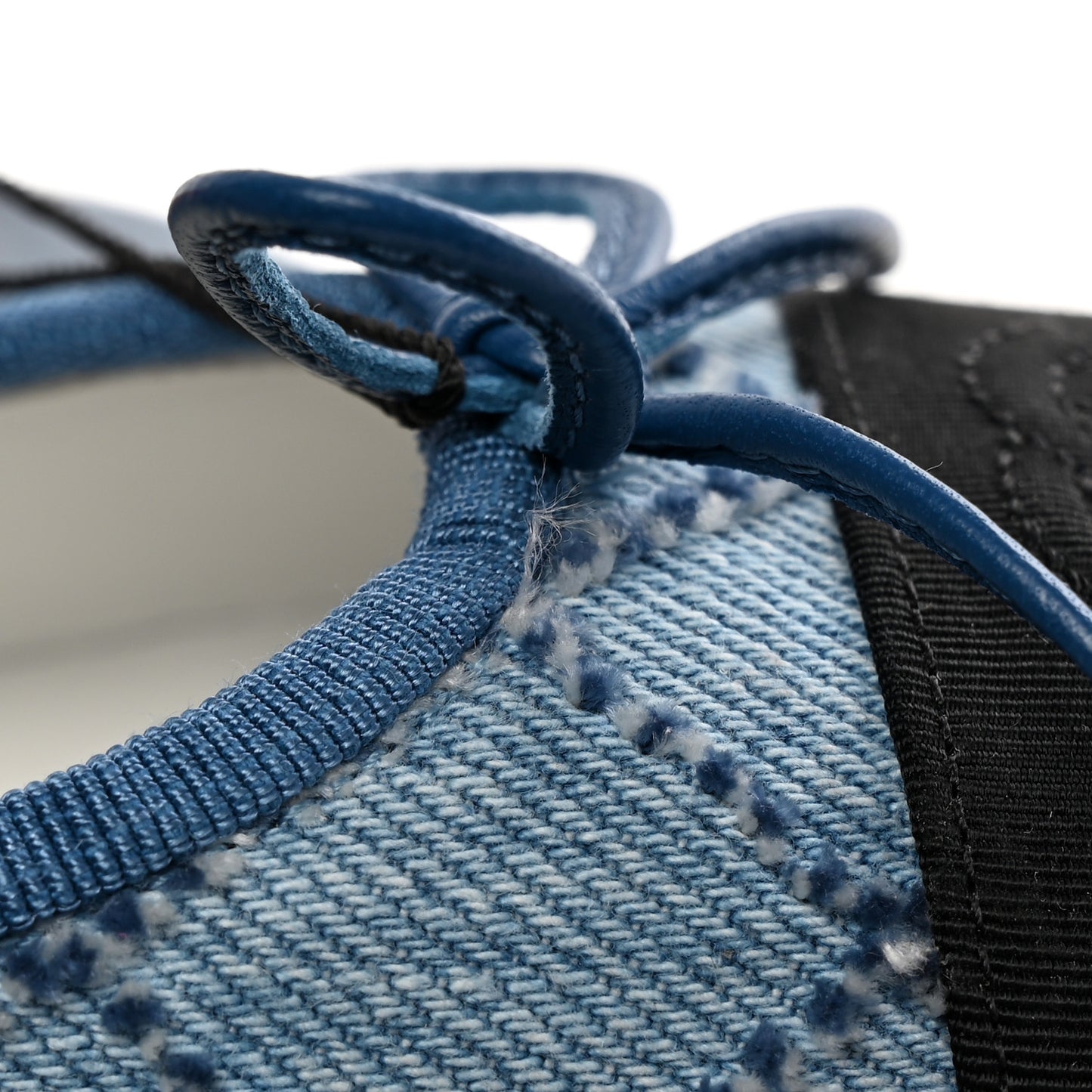 Denim Embroidered Grosgrain CC Cap Toe Ballerina Flats 39.5 Blue Black