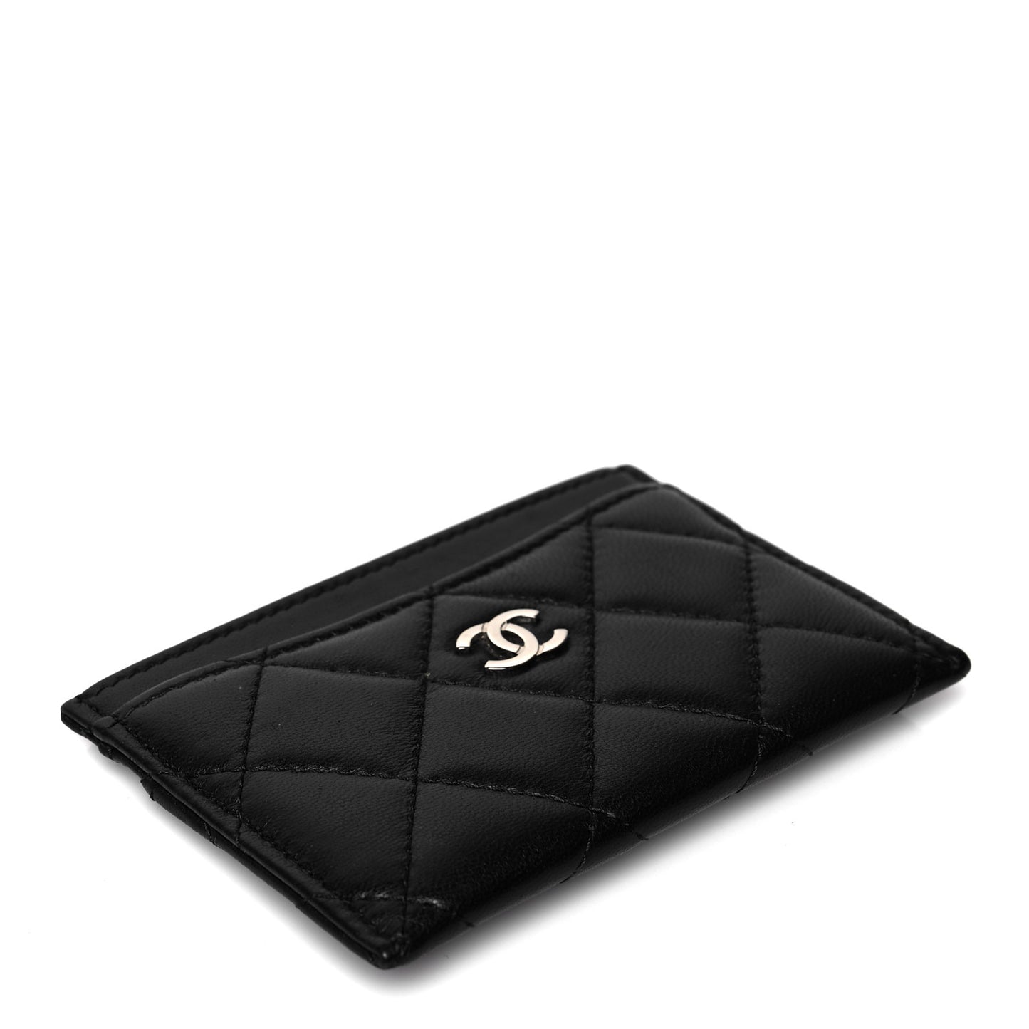 Lambskin Quilted Card Holder Black