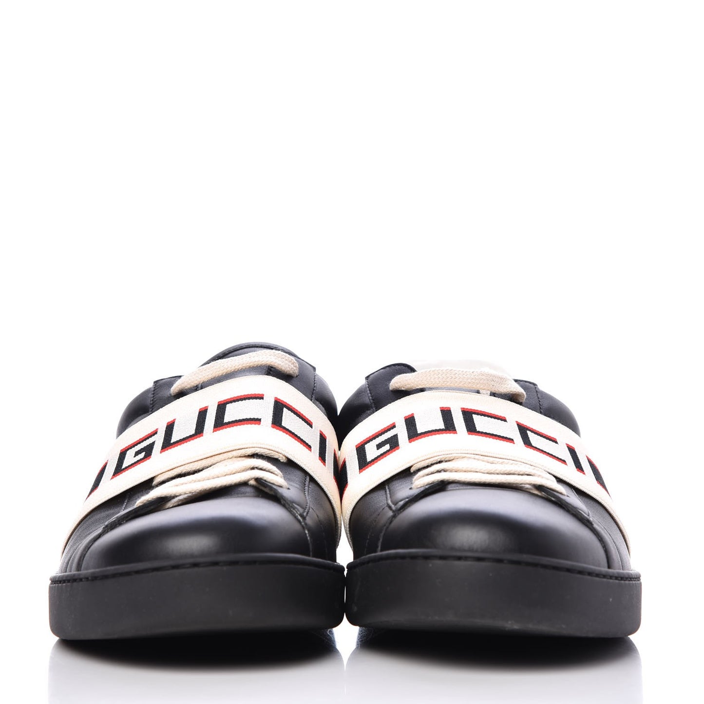 Calfskin Stripe Mens New Ace Sneakers 11 Black Ecru Red Flame