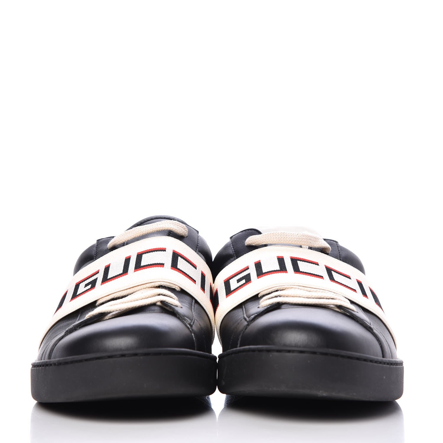 Gucci Calfskin Stripe Mens New Ace Sneakers 11 Black Ecru Red Flame 2 of 11