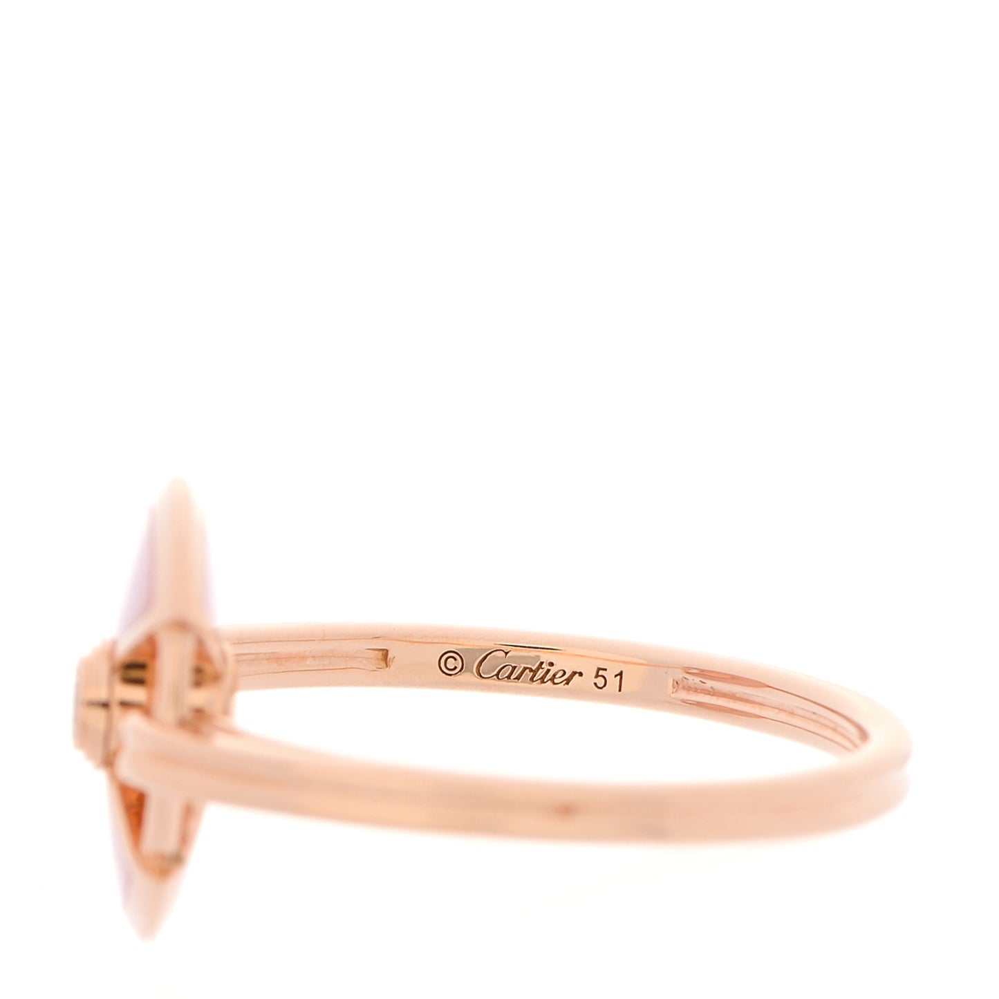 18K Pink Gold Diamond Pink Opal Amulette de Cartier Ring 51 5.75