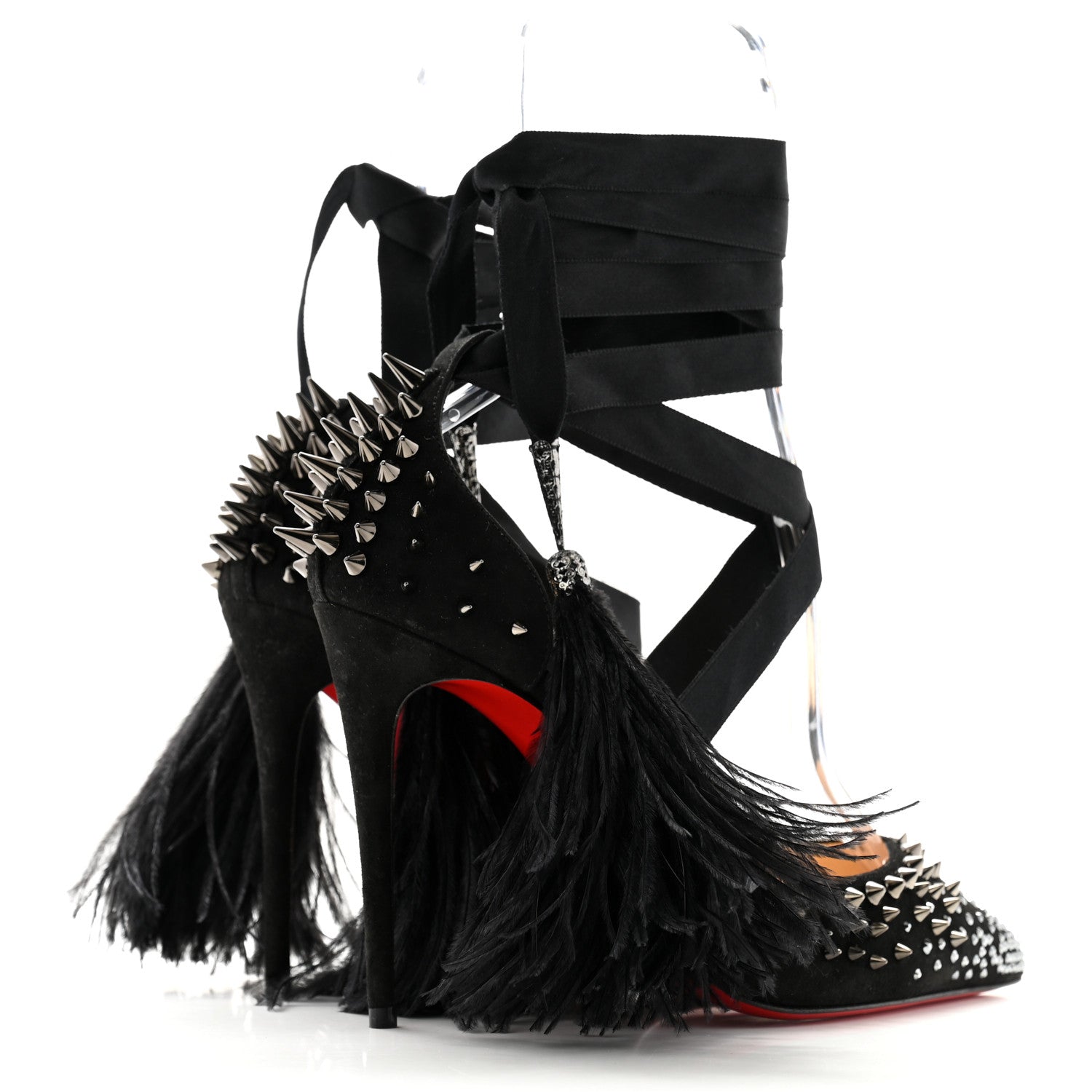 Christian Louboutin Velour Spikes Fairy 100 Pumps 37 Black 4 of 8
