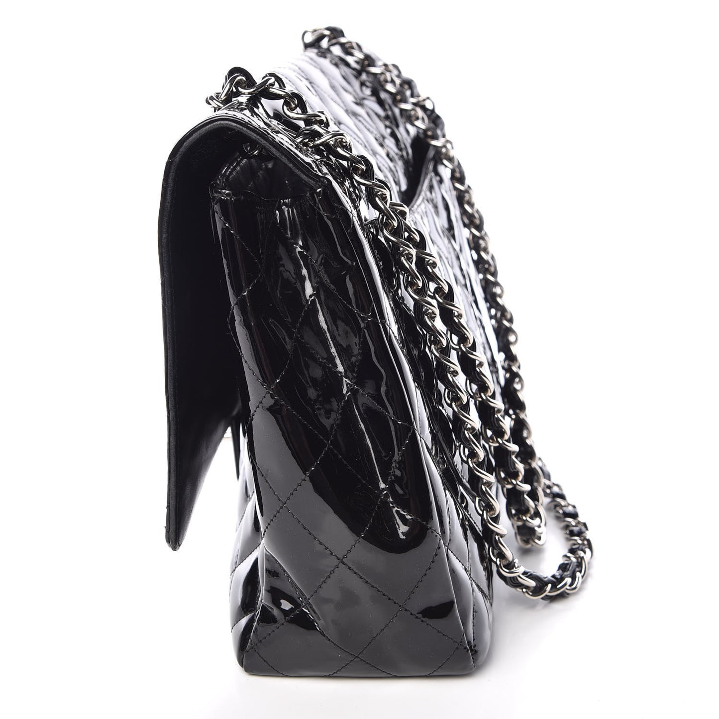 Patent Quilted Maxi Single Flap Black