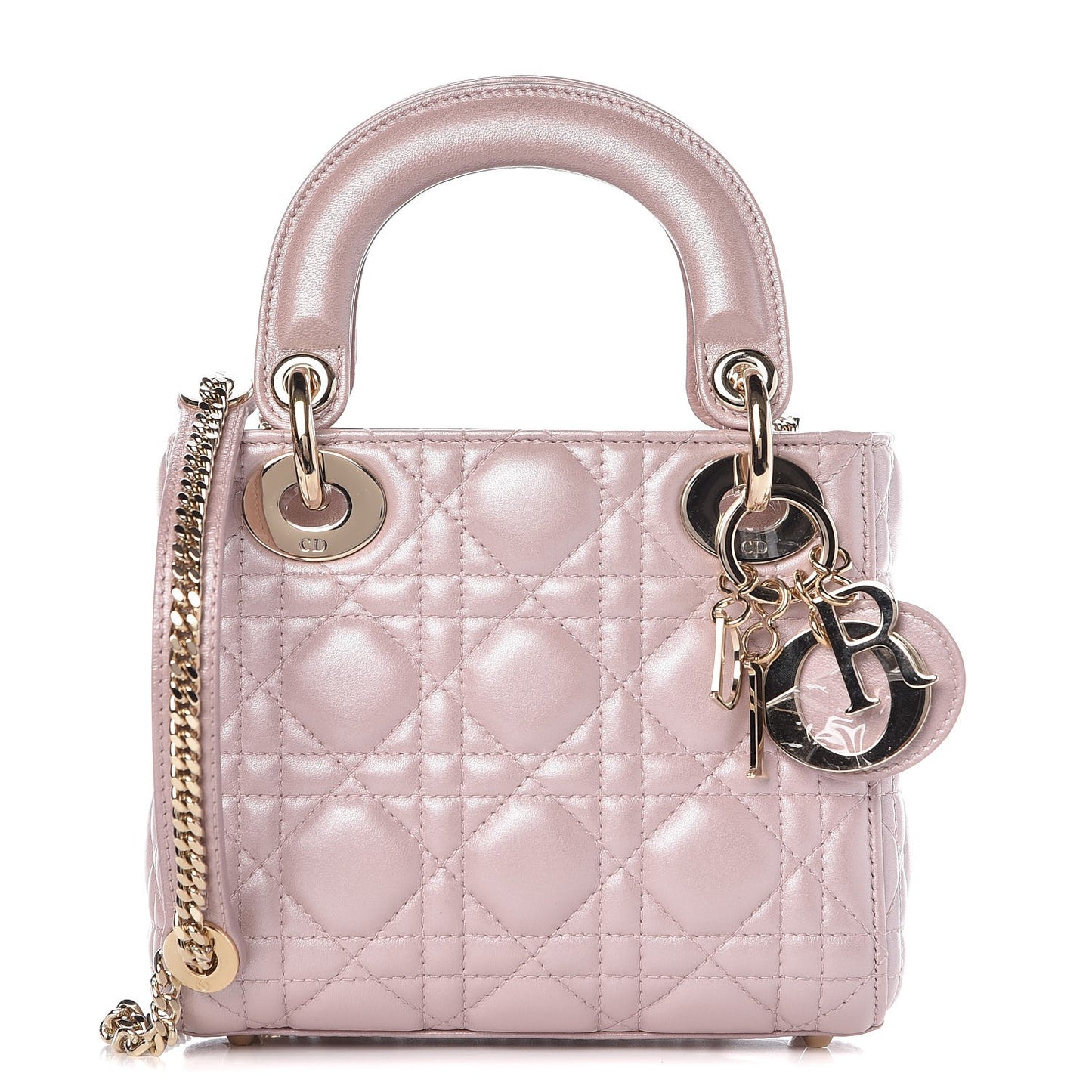 Christian Dior Metallic Lambskin Cannage Mini Lady Dior Lotus