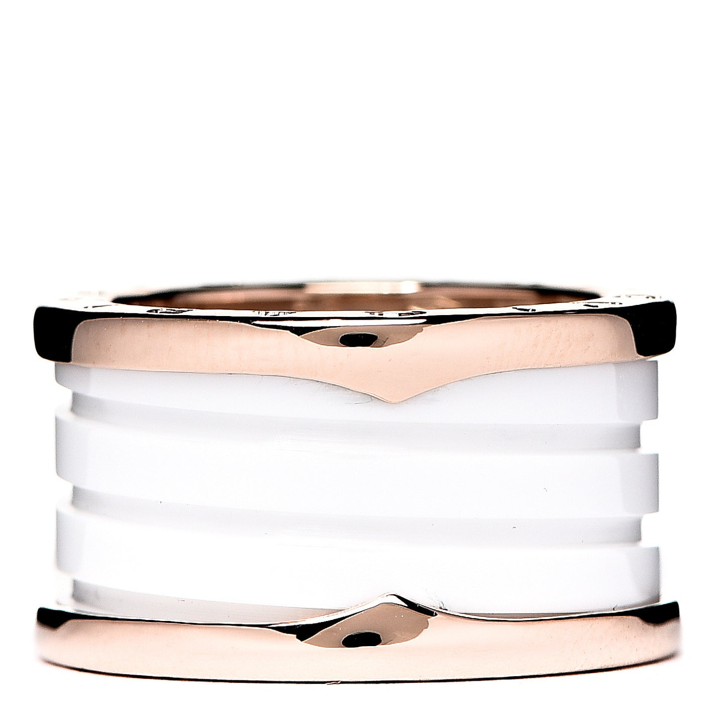 18K Rose Gold White Ceramic B.Zero1 Four-Band Ring 52 6