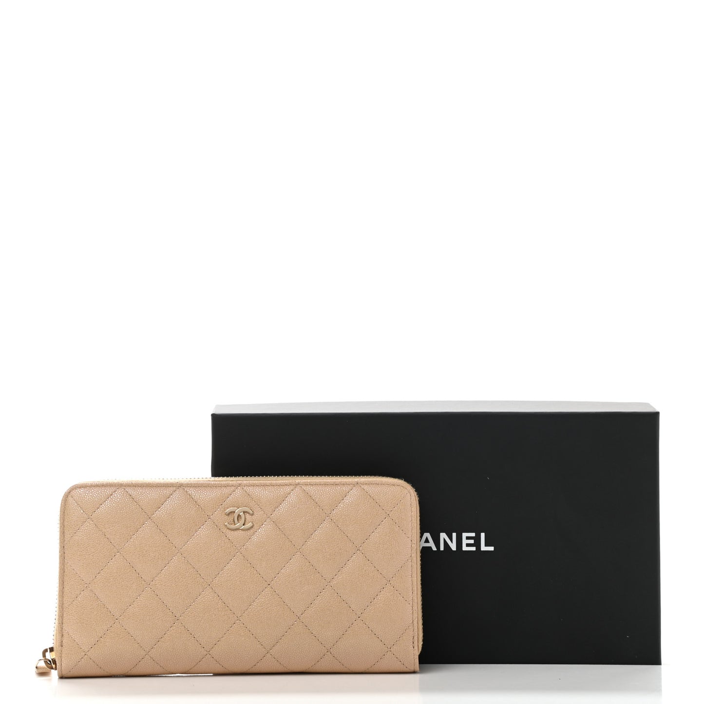 Iridescent Caviar Quilted Large Gusset Zip Around Wallet Beige Clair