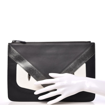 Fendi Vitello Century Elite Monster Eyes Pouch Black Graphite 2 of 10
