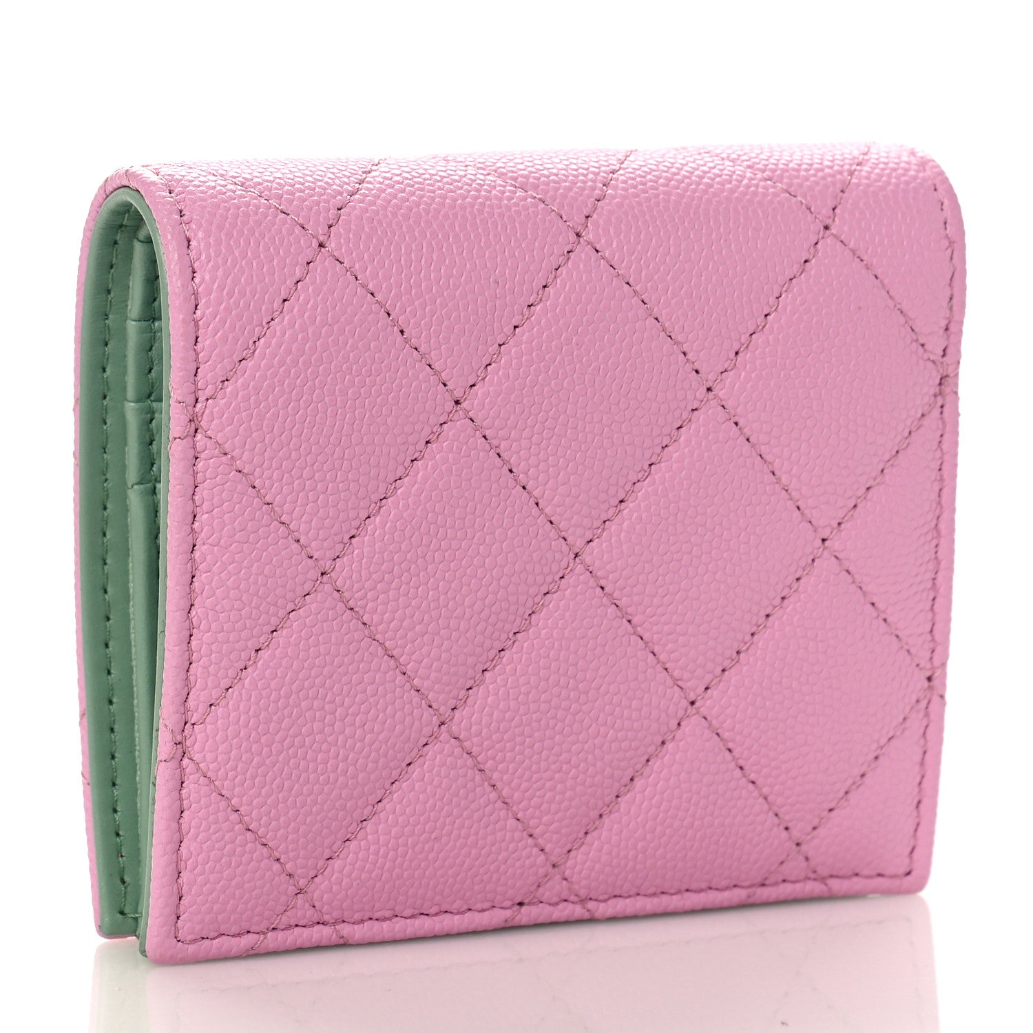 Chanel Caviar Metal Perforated Quilted CC Compact Bi-Fold Flap Wallet Lilac Light Green 3 of 10