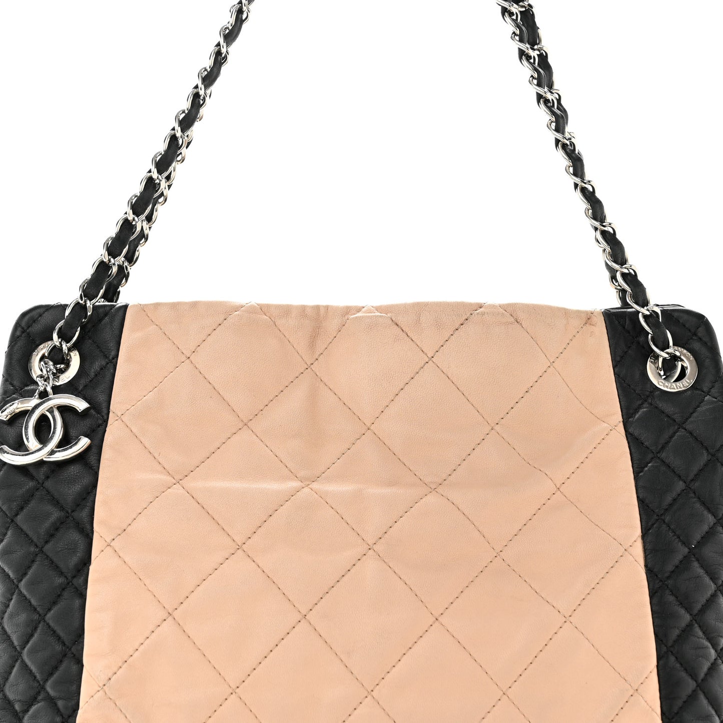 Lambskin Quilted CC Shopping Tote Black Rose Clair