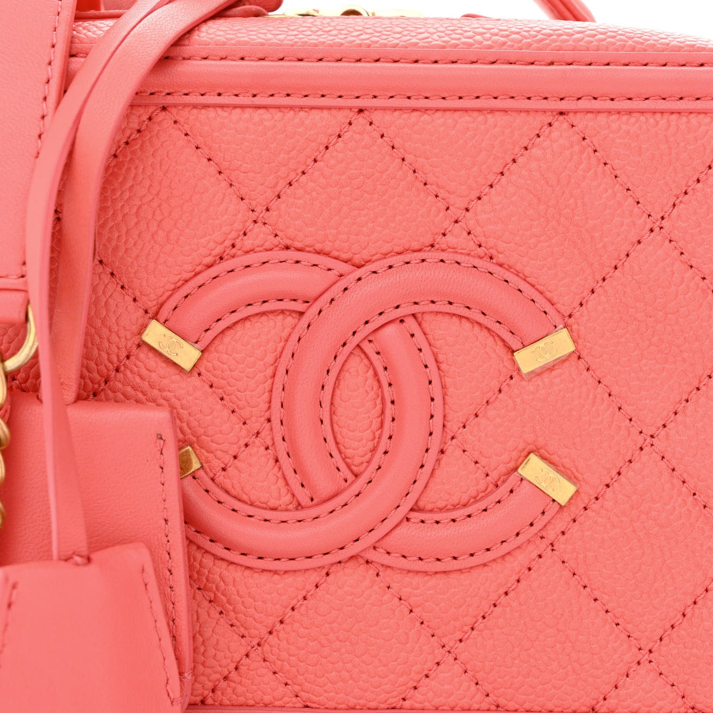 Caviar Quilted Small CC Filigree Vanity Case Coral