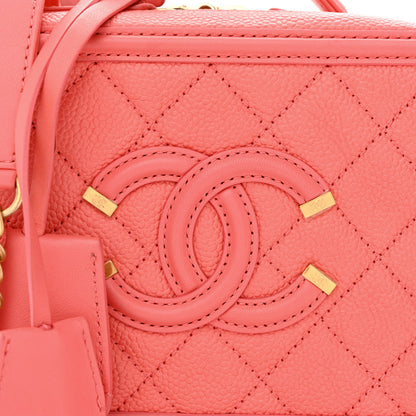 Chanel Caviar Quilted Small CC Filigree Vanity Case Coral 8 of 10
