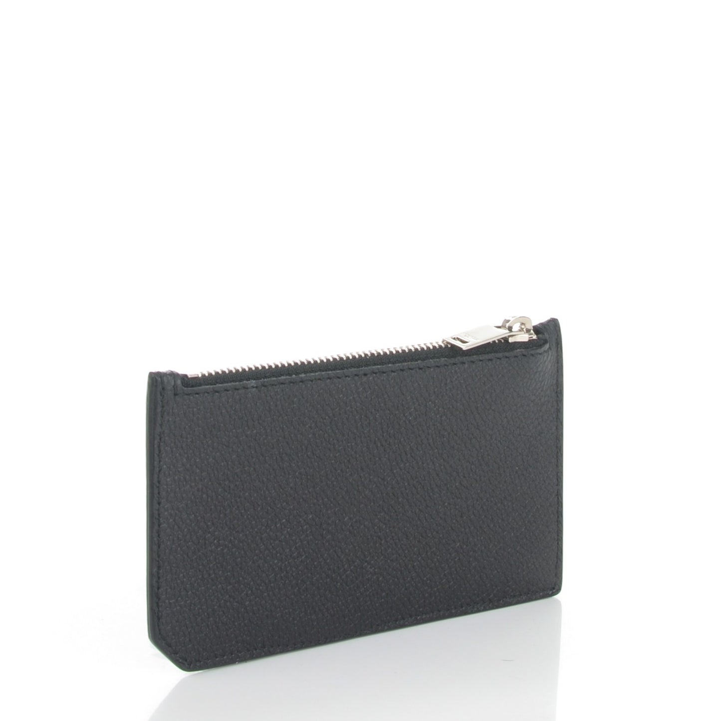 Grained Calfskin 5 Fragments Zip Pouch Card Holder Black
