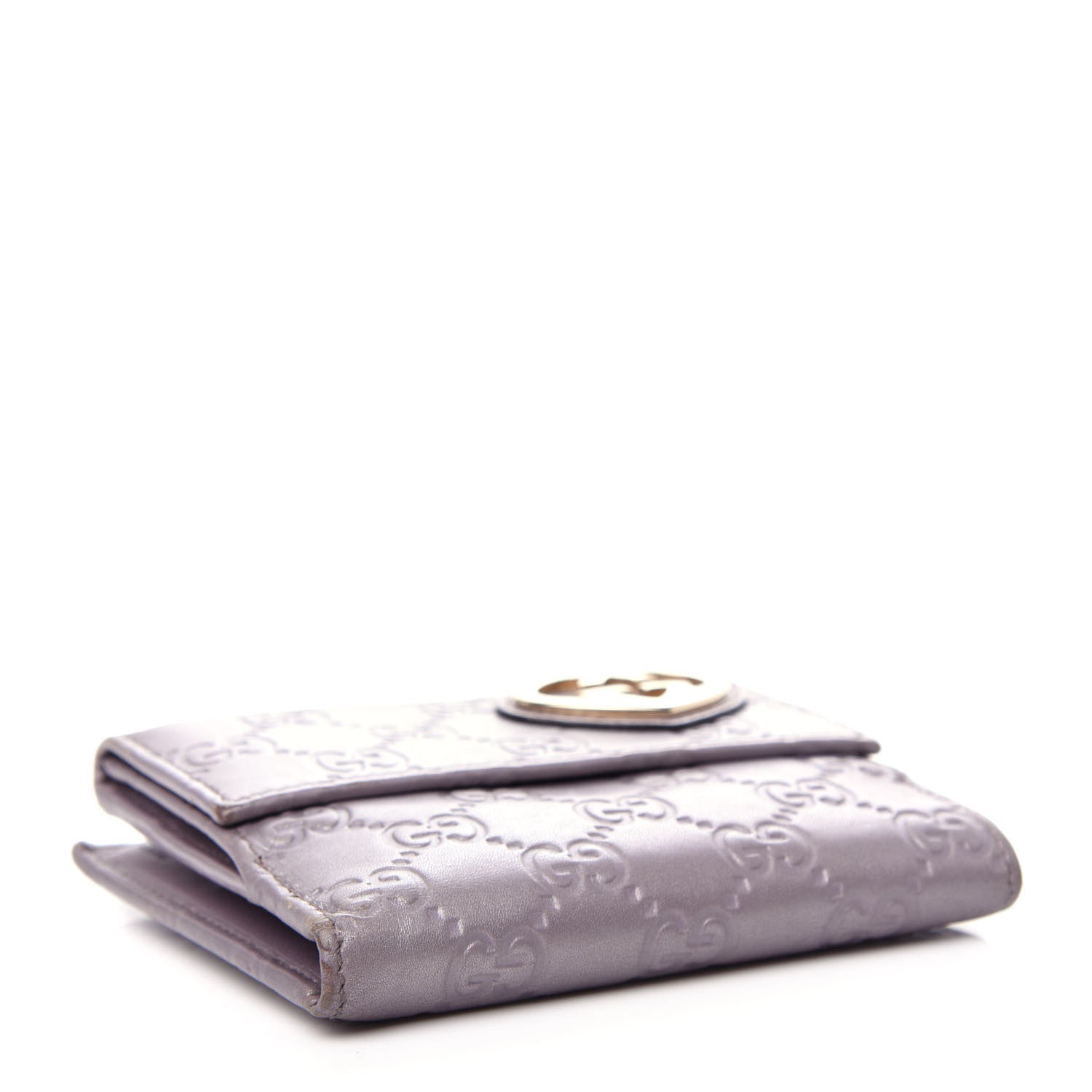 Gucci Metallic Soft Guccissima Lovely Heart French Flap Wallet Senanque 4 of 8