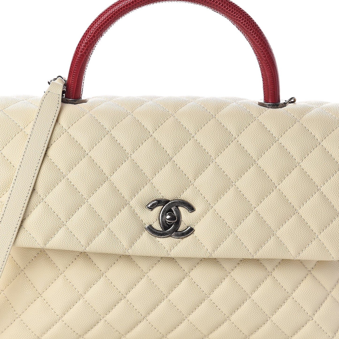 Caviar Lizard Quilted Medium Coco Handle Flap White