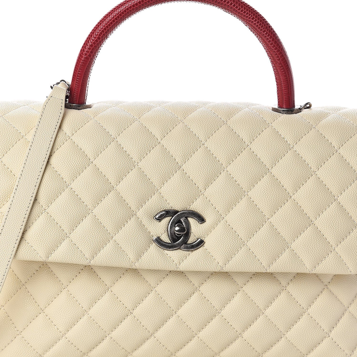 Chanel Caviar Lizard Quilted Medium Coco Handle Flap White 8 of 10