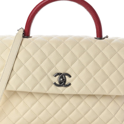 Chanel Caviar Lizard Quilted Medium Coco Handle Flap White 8 of 10