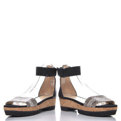 Jimmy Choo Snakeskin Grosgrain Neat Platform Sandals 38 Black 6 of 9