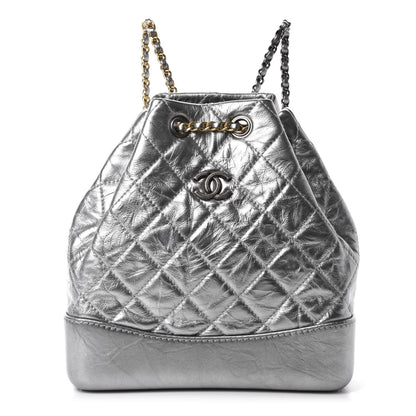 Chanel Metallic Crumpled Calfskin Quilted Small Gabrielle Backpack Silver 1 of 9
