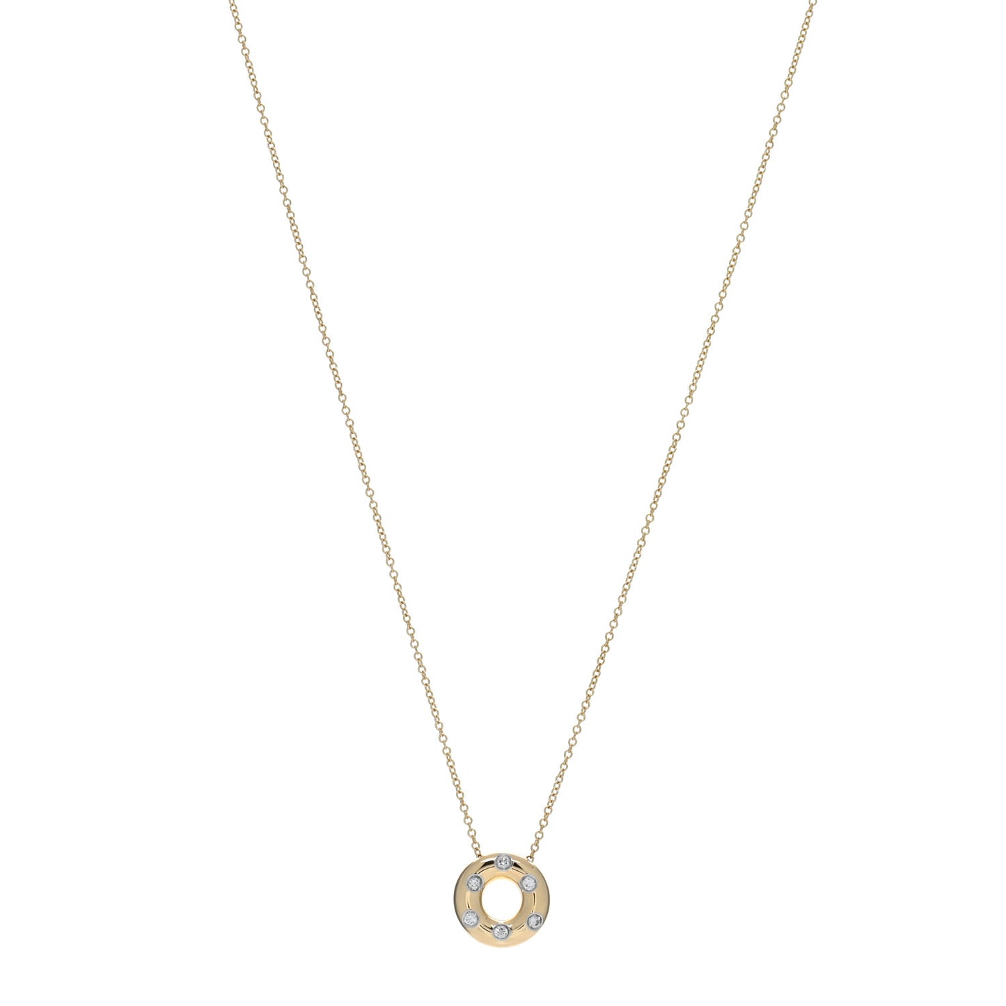 18K Yellow Gold Platinum Diamond .15ct Etoile Circle Pendant Necklace