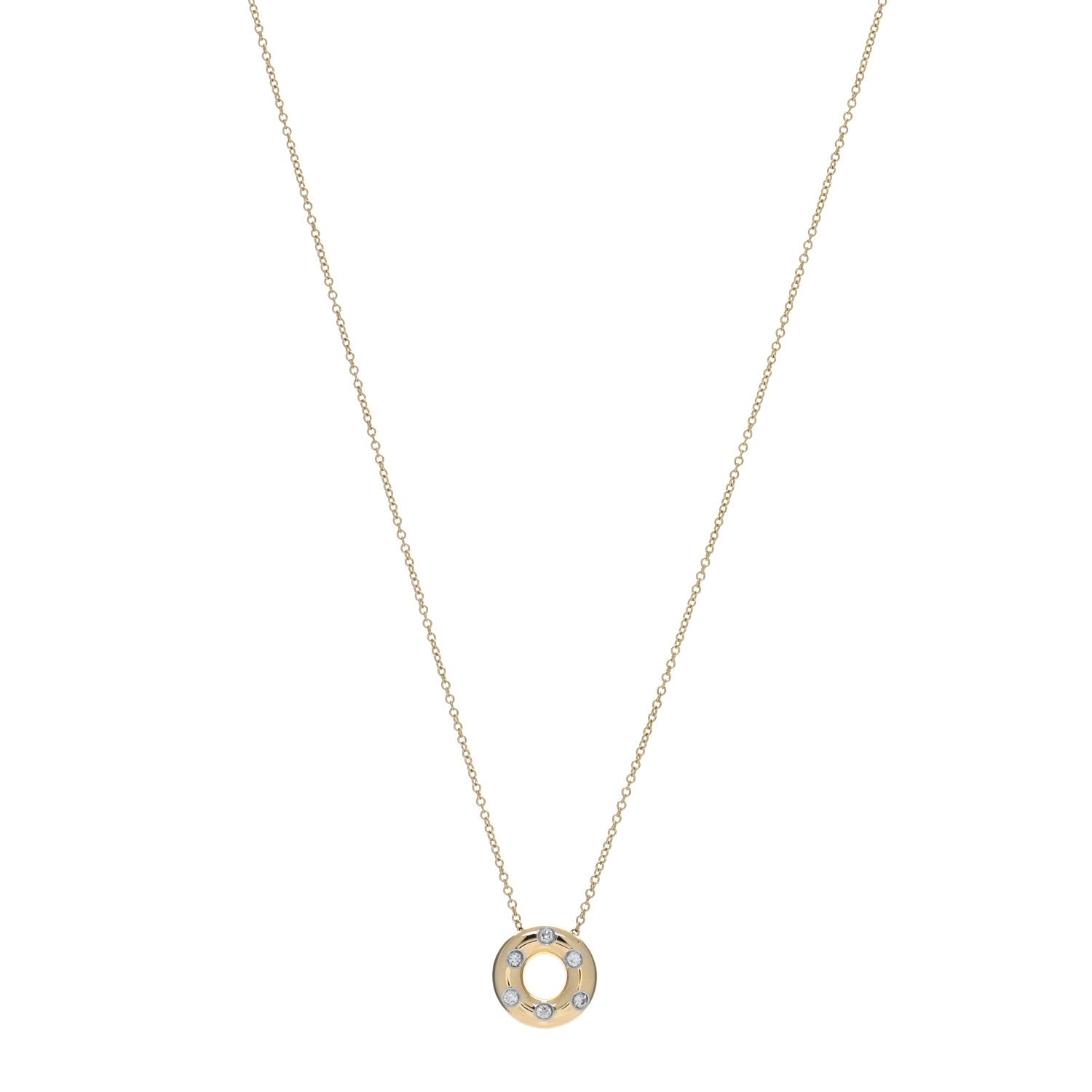 Tiffany 18K Yellow Gold Platinum Diamond .15ct Etoile Circle Pendant Necklace 1 of 4