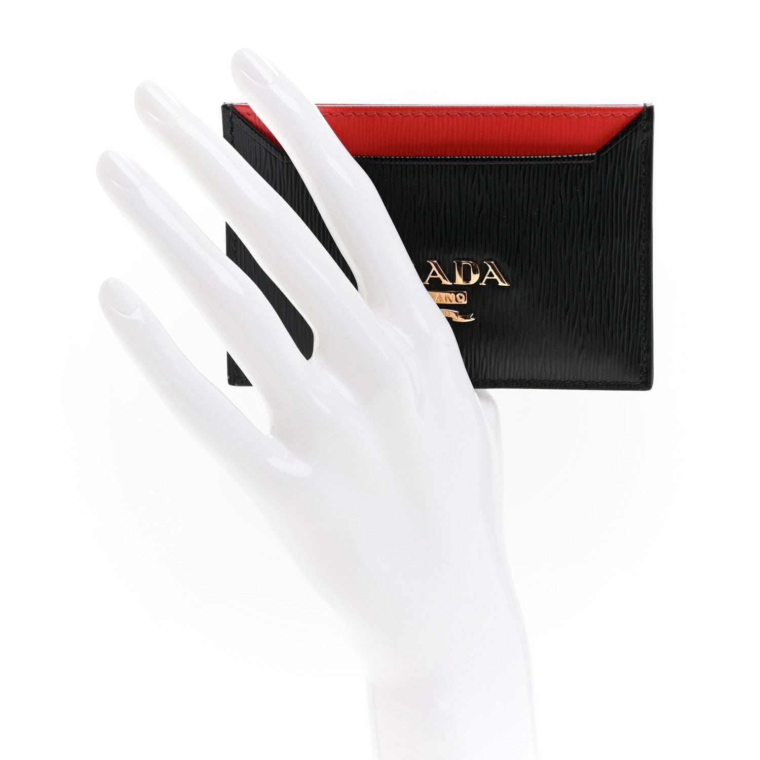 Prada Vitello Move Metal Card Case Black Lacca 2 of 9