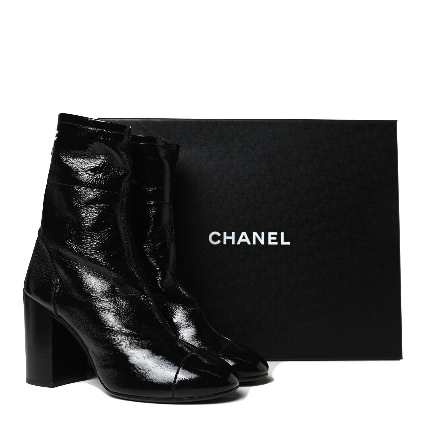 Chanel Shiny Crumpled Calfskin CC Cap Toe Short Boots 40.5 Black 13 of 13