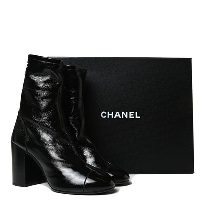 Chanel Shiny Crumpled Calfskin CC Cap Toe Short Boots 40.5 Black 13 of 13