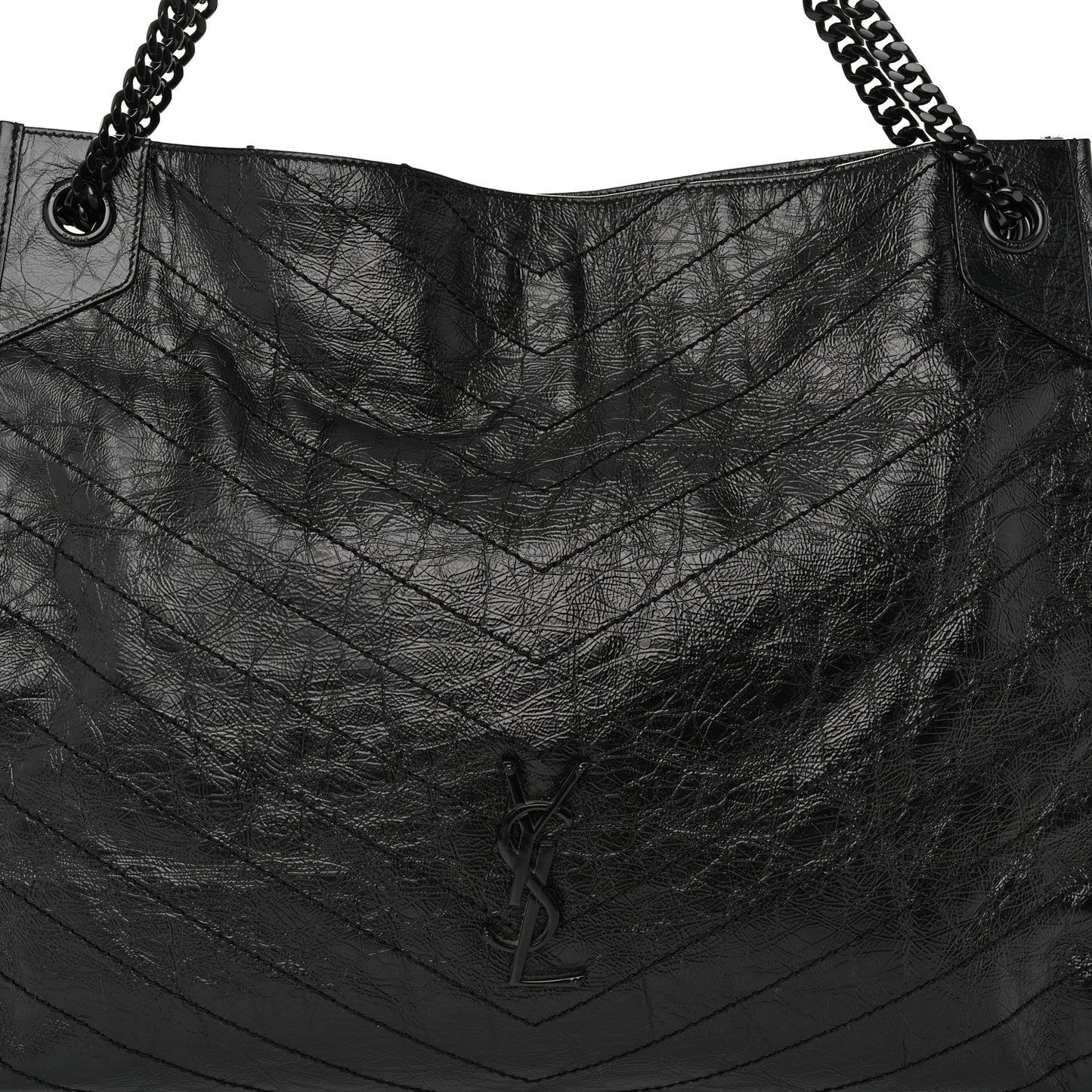 Crinkled Calfskin Matelasse Monogram Large Niki Shopper Tote Black