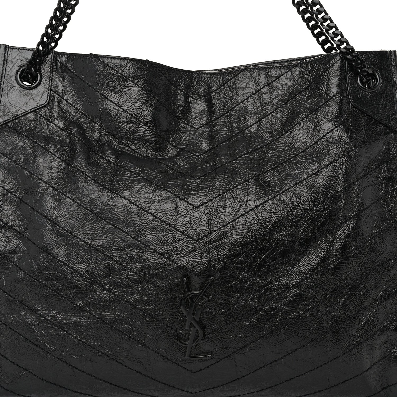 Saint Laurent Crinkled Calfskin Matelasse Monogram Large Niki Shopper Tote Black 8 of 12