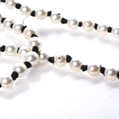 Chanel Pearl CC Long Necklace Gold Pearly White Black 8 of 9