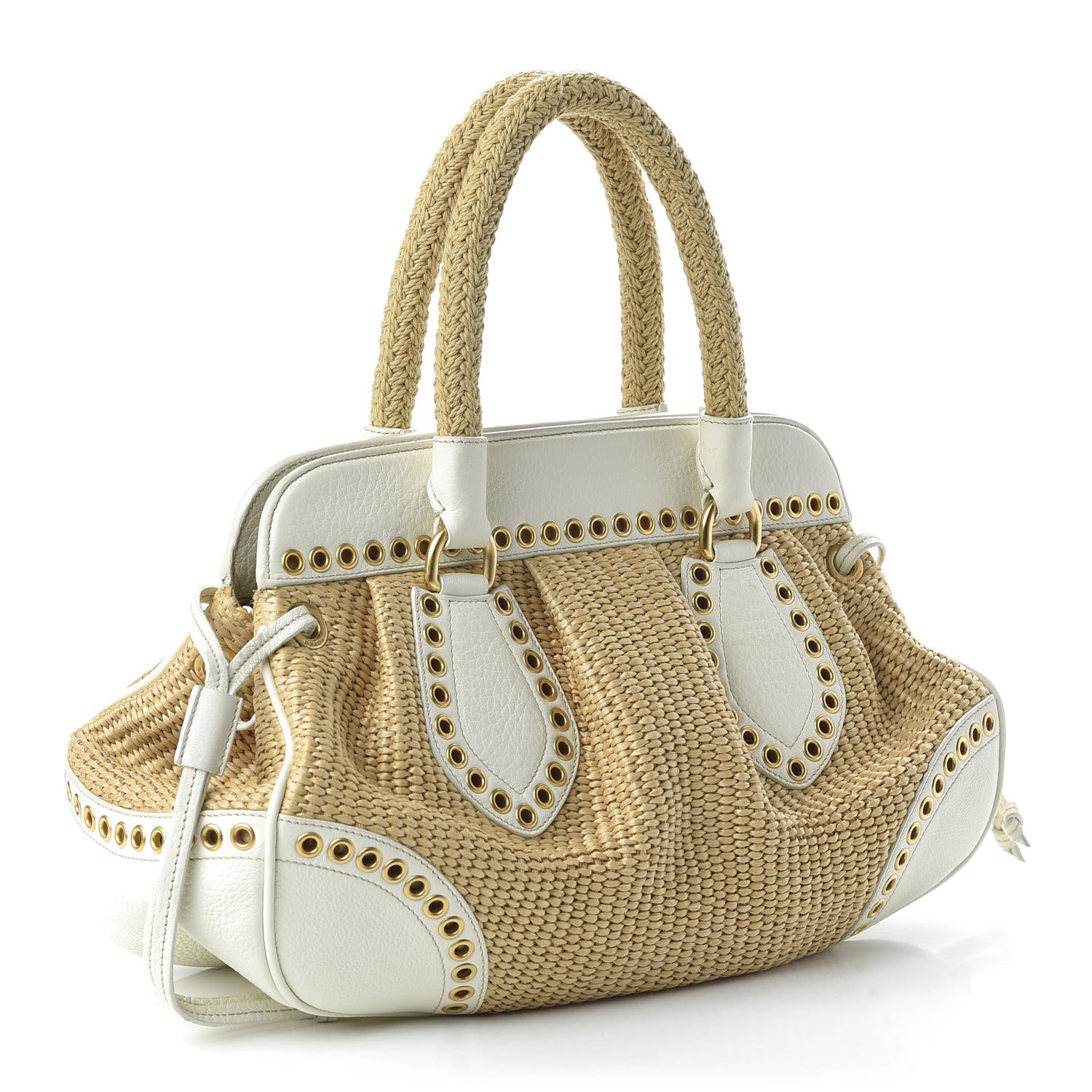 Prada Paglia Vitello Daino Frame Satchel Naturale White 3 of 13