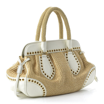 Prada Paglia Vitello Daino Frame Satchel Naturale White 3 of 13