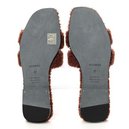 Hermes Woolskin Oran Sandals 37 Cognac 6 of 8