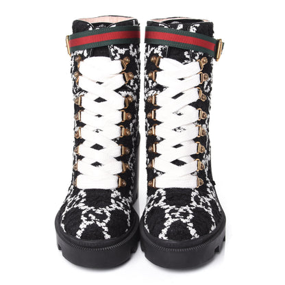 Gucci Tweed GG Monogram Lace Up Combat Ankle Boots 36.5 Black 5 of 11