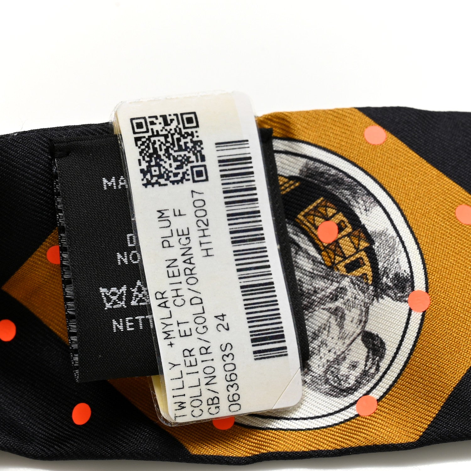 Hermes Silk Colliers Et Chiens Plumetis Twilly Black Gold Orange 3 of 4