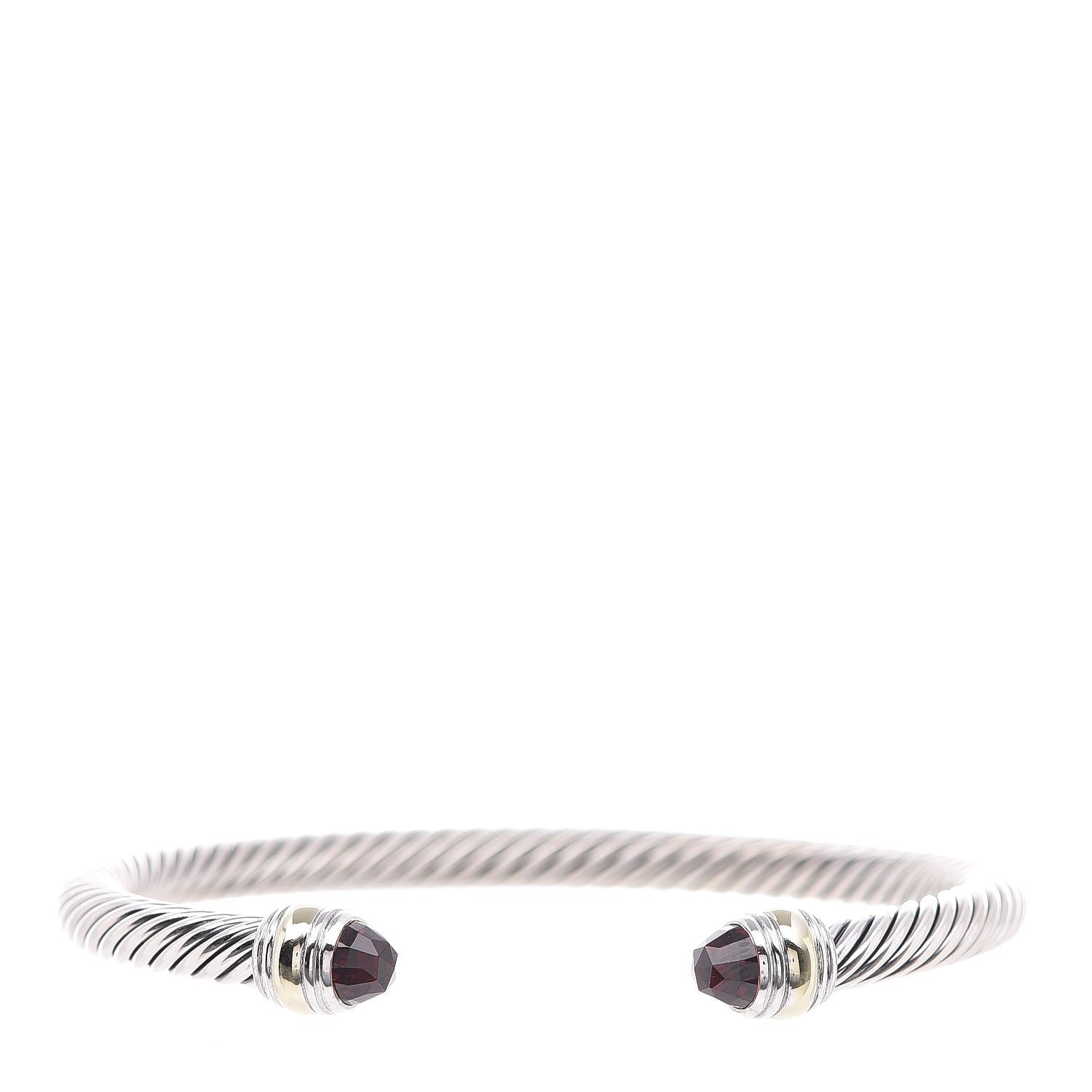 David Yurman Sterling Silver 14K Yellow Gold Garnet 5mm Cable Classics Bracelet 1 of 5