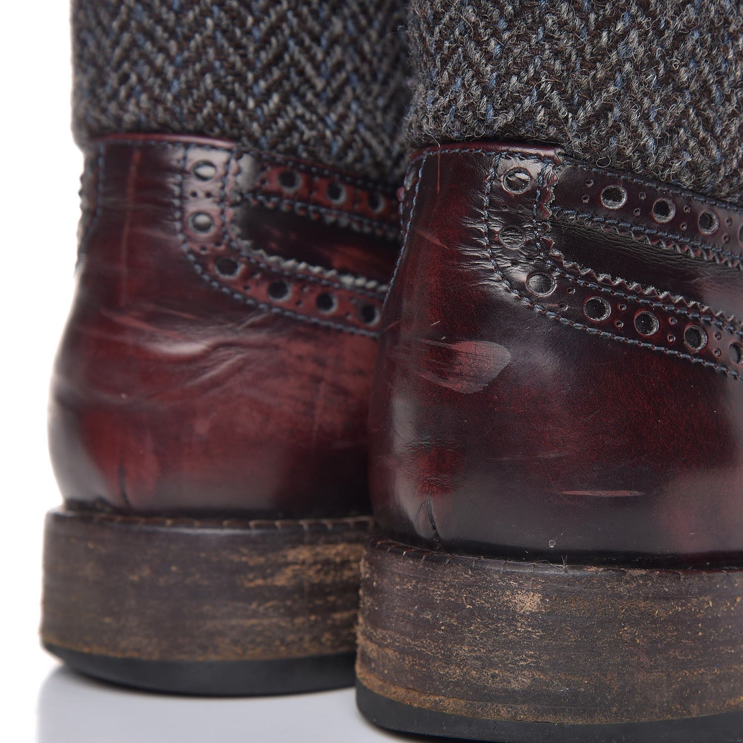 Mens Calfskin Tweed Oxford Lace Up Boots 9.5 Grey Brown