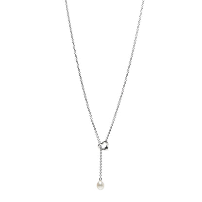 Tiffany Sterling Silver Pearl 9-9.5mm Elsa Peretti Open Heart Lariat Necklace 1 of 9