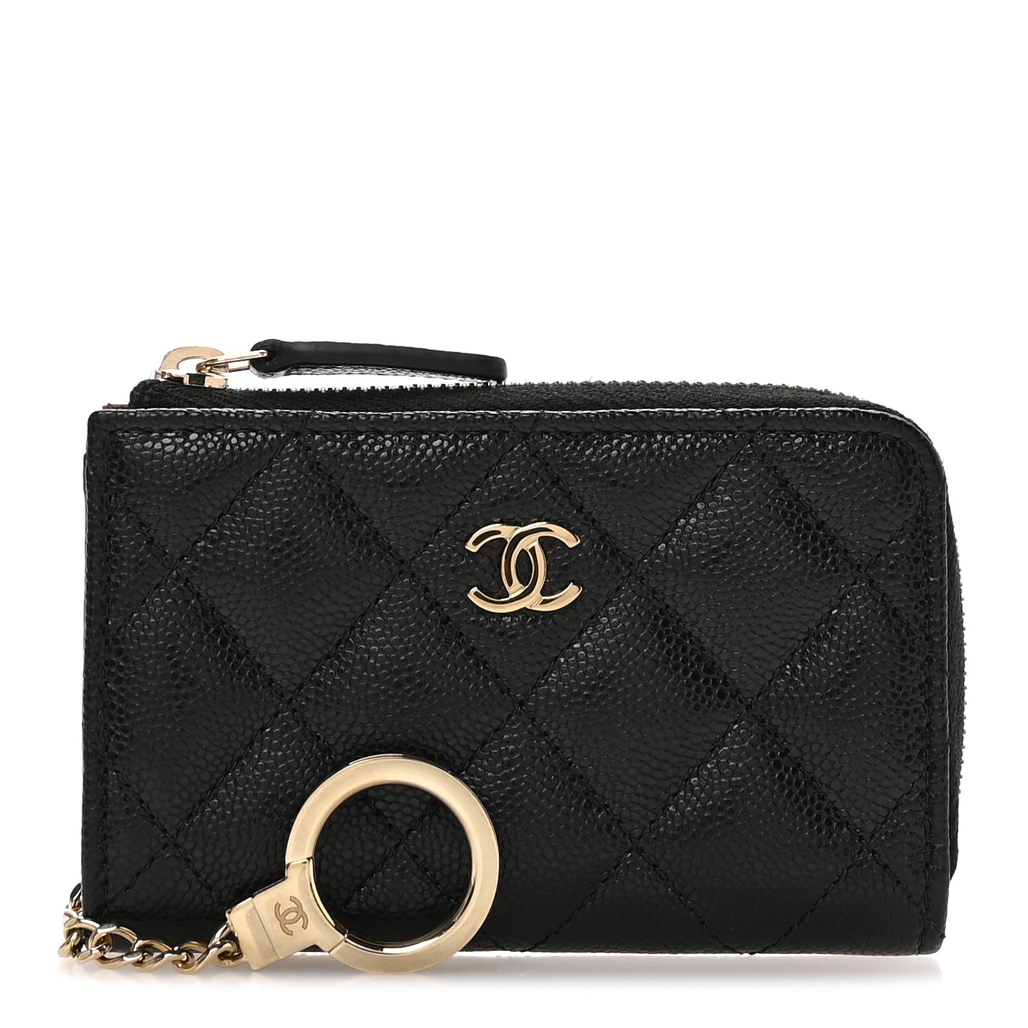 Caviar Quilted Zipped Key Holder Case Black