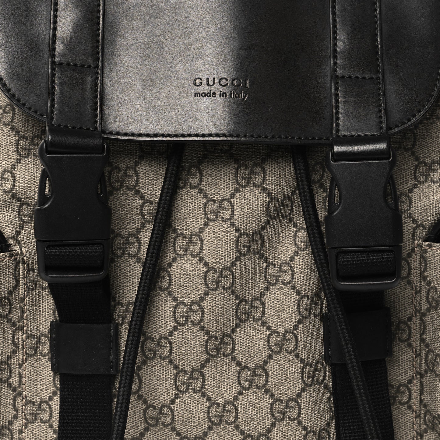 Soft GG Supreme Monogram Double Buckle Backpack Beige Black