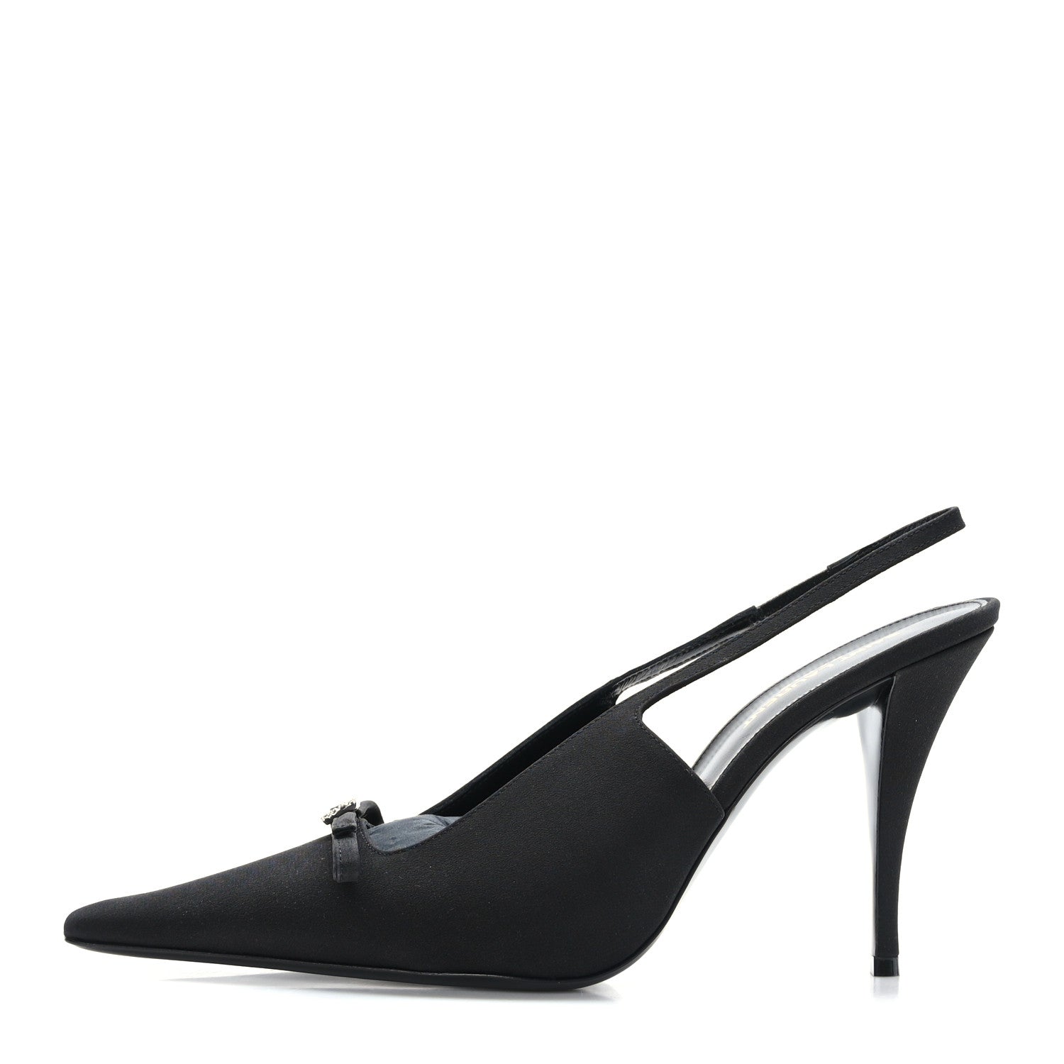 Saint Laurent Crepe De Chine Crystal Bow Slingback Pumps 40 Black 1 of 9