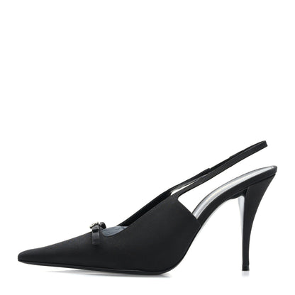 Saint Laurent Crepe De Chine Crystal Bow Slingback Pumps 40 Black 1 of 9