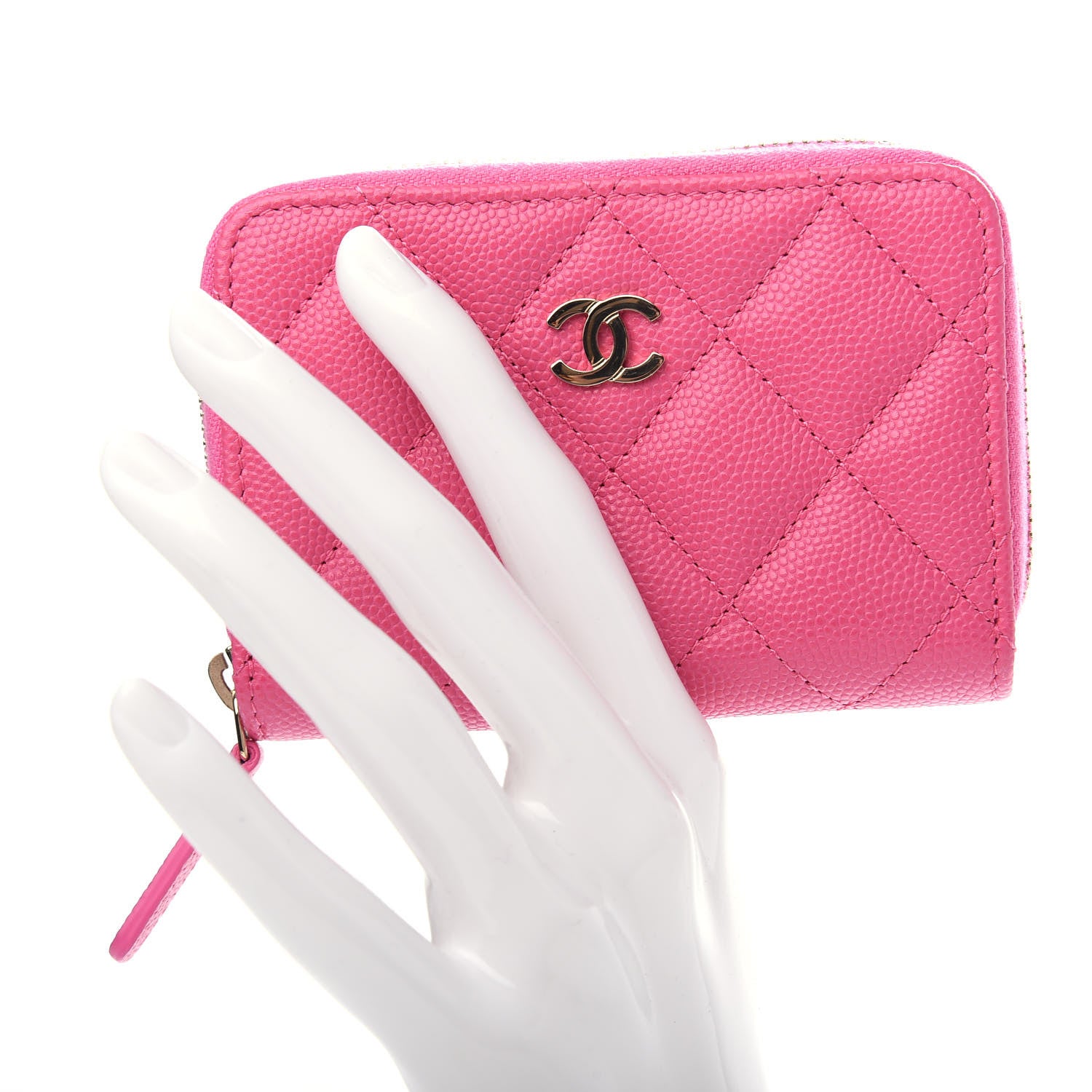 Chanel Caviar Quilted Zip Coin Purse Pink 2 of 7